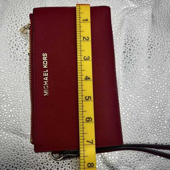 Michael Kors Jet Set Travel Double-Zip Wristlet/Wallet Discontinued Scarlet Red - Picture 16 of 16